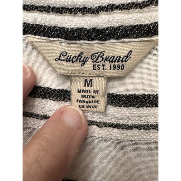 Lucky Brand 3/4 Sleeves Striped Blouse White Gray Size Medium Pullover Button - Picture 8 of 13